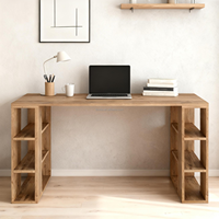 Table d'ordinateur en bois nordique avec 6 étagères de rangement, design convertible multifonctionnel et peu encombrant, 140x60x75cm, pour salon ou bureau