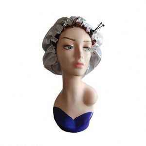 Gorro de Dormir de Doble Capa con Logotipo Personalizado, Gorro de Satén Ajustable de Dos Colores para Mujeres con Cabello Rizado Natural - Product Image 2