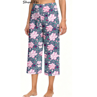 Pantalon Capri Ample Personnalisé en Forme de Fleur de Lotus, Ultra Doux, Taille Haute, pour Yoga et Détente, avec Cordon de Serrage Fonctionnel