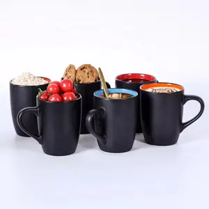 Taza de café de cerámica personalizada, taza negra mate de 16 oz con asas