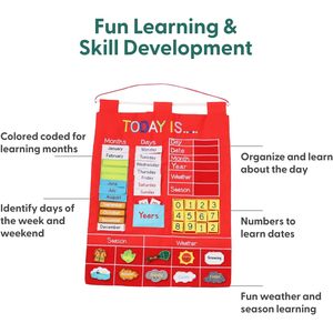 Tableau mural interactif en tissu pour l'apprentissage du calendrier, avec poches, pour la gestion du temps des tout-petits, des enfants et des élèves de maternelle - Product Image 6