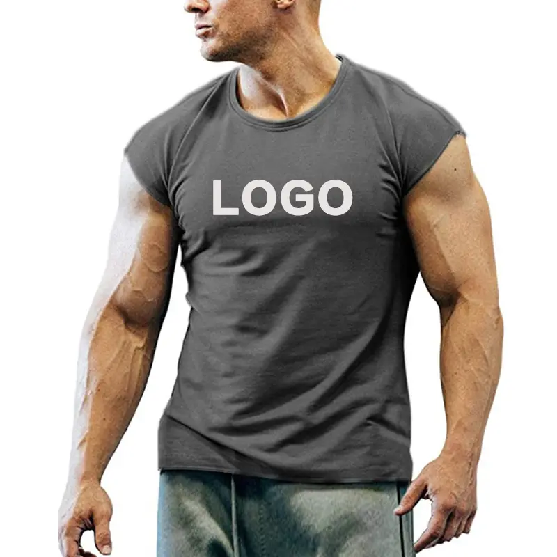 Camiseta masculina plus size sem mangas, novidade de verão 2024, camiseta de cor lisa com logotipo personalizado para homens