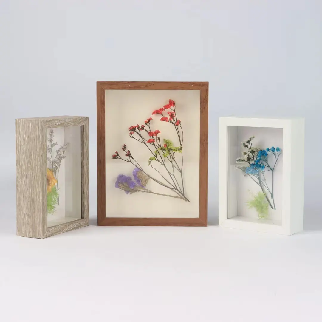 กรอบรูปศิลปะการตกแต่ง MDF สไตล์ใหม่,กรอบรูปกล่องเงา3d แบบลึกสำหรับตัวอย่างดอกไม้แห้งพร้อมแก้ว PS