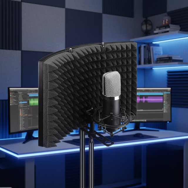 Professional Microphone Sound Isolation Shield Portable Foldable Design Noise Reduction Shield for Recording