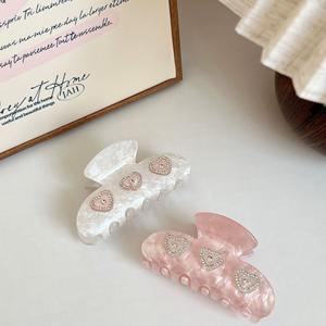 ที่หนีบผมอะซิเตทสีชมพูหรูหราแบบเกาหลีที่หนีบผมแวววาวทำจากพลอยเทียมรูปหัวใจสำหรับสาวๆ - Product Image 4