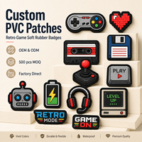 Patch en PVC souple Rétro Arcade Gamer, motif Joystick, Cassette, Pixel, Cœur, Badge en caoutchouc pour sacs