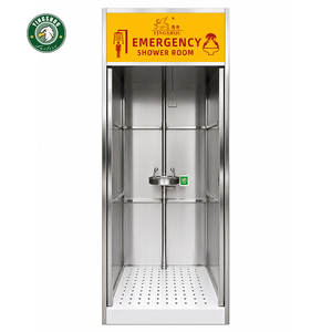 Ducha de Emergencia Industrial Cerrada con Doble Puerta y Lavacabezas para Plantas Químicas, ANSI Z358.1 - Product Image 3