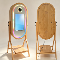 Cermin Layar Sentuh Kayu Oak Oval untuk Photo Booth, Kompatibel dengan Komputer Pribadi, Printer Opsional untuk Pesta Pernikahan, Portabel