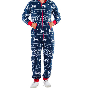 Baju terusan lengan panjang pria, jumpsuit Natal poliester lembut cetak piyama bertudung Natal satu buah - Product Image 4