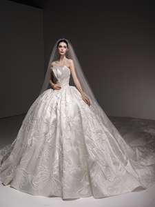 Robe de mariée luxueuse, <span class=keywords><strong>bustier</strong></span> <span class=keywords><strong>sans</strong></span> bretelles plissé, applique cordonnée, satin Mikado, traîne cathédrale, robe de bal royale - Product Image 2