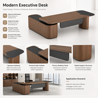 Bureau de direction en bois courbé haut de gamme avec armoire latérale, table de bureau de luxe pour PDG et managers, mobilier de bureau sur mesure