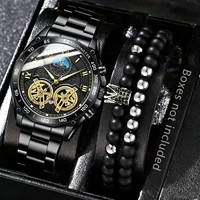 Jam Tangan Quartz Pria Bisnis Mewah Grosir, Dial Dekoratif, Jam Tangan Sport Kasual, Set Perhiasan Gelang Jam Tangan Pria