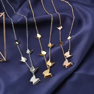 Collares con colgante de cinco mariposas chapados en oro rosa, nuevo diseño, collares con dijes de mariposa de aleación, regalo de joyería minimalista