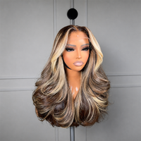 Perruque en cheveux humains avec dentelle transparente HD 13x6, Ombré blond avec mèches, Ondulation naturelle, Densité 200, Fournisseur en gros