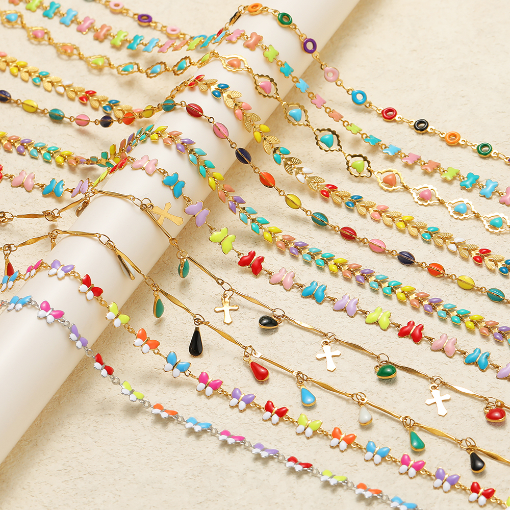 1 Meter Gold Plated Stainless Steel Enamel Heart Star Cross Chains DIY Necklaces Findings Jewelry Bracelets Making Accessories