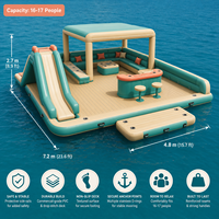 Île flottante gonflable géante avec toboggan, auvent, sièges et table de bar pour projets de location en station balnéaire ou sur lac – Approvisionnement direct usine