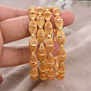 African 24K Gold Plated Bangles For Women Arabic Luxury Charm Bracelet Dubai Bangles Nigerian Wedding Jewelry Gifts