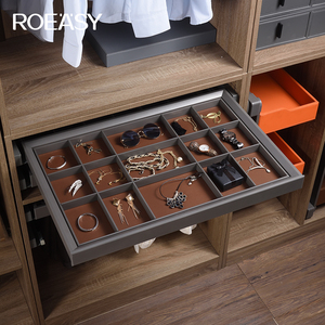 ROEASY <span class=keywords><strong>Armario</strong></span> Hardware <span class=keywords><strong>Organizador</strong></span> Marco de aluminio Extraíble Cajón de joyería Bandeja Caja de cuero - Product Image 3