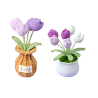 Fleur au crochet à six têtes en fil de laine, toucher réel, petite tulipe, ornement de bureau pour la maison, Fête des Mères, Remise de diplôme