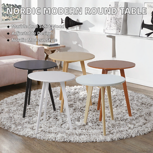 Table basse ronde moderne convertible en bois massif de style nordique avec cadre et plateau en marbre, table d'appoint pour salon - Product Image 2