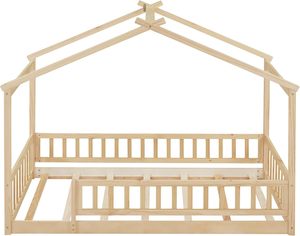 Letto singolo in legno con tetto e ringhiera di sicurezza - Product Image 6