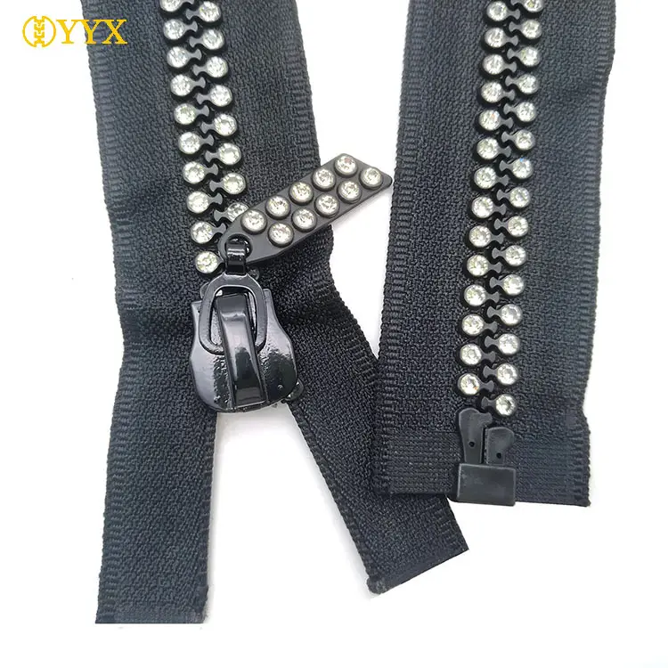 YYX 23Inch Or Custom Size Quality Stone Zipper Teeth Cloth Fashion Decorative Rhinestone Zipper