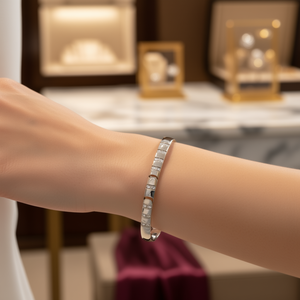 <b>Diamond</b> <b>Bracelet</b> Stainless Steel Gold Plated Hinged <b>Bangle</b> Women's Classic Everyday Wear Synthetic Lab Grown <b>Diamonds</b> - Product Image 2