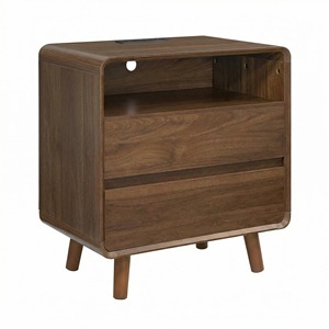 Comodino Laterale per Camera da Letto in Legno di Noce <span class=keywords><strong>con</strong></span> Doppio Cassetto e Porta di Ricarica - Product Image 6