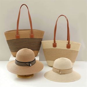 Wholesale Beach Straw <b>Hat</b> and <b>Bag</b> Set Women Large Capacity Tote Shoulder <b>Bag</b> and Straw <b>Hats</b> Set - Product Image 1
