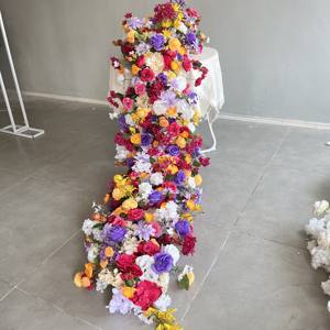 D-FR162 Vente chaude Chemin de table rouge à fleurs Chemin de table à roses Chemin de table à fleurs de gypsophile artificielles en soie pour décoration de mariage - Product Image 3