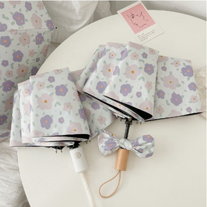 Dimanche Automatique 3-Pliage <span class=keywords><strong>Pluie</strong></span> Soleil <span class=keywords><strong>Parapluie</strong></span> Conception Classique Poignée En Plastique avec Petite Fleur Violette Fraîche <span class=keywords><strong>Peinture</strong></span> À L'huile pour les Femmes - Product Image 3