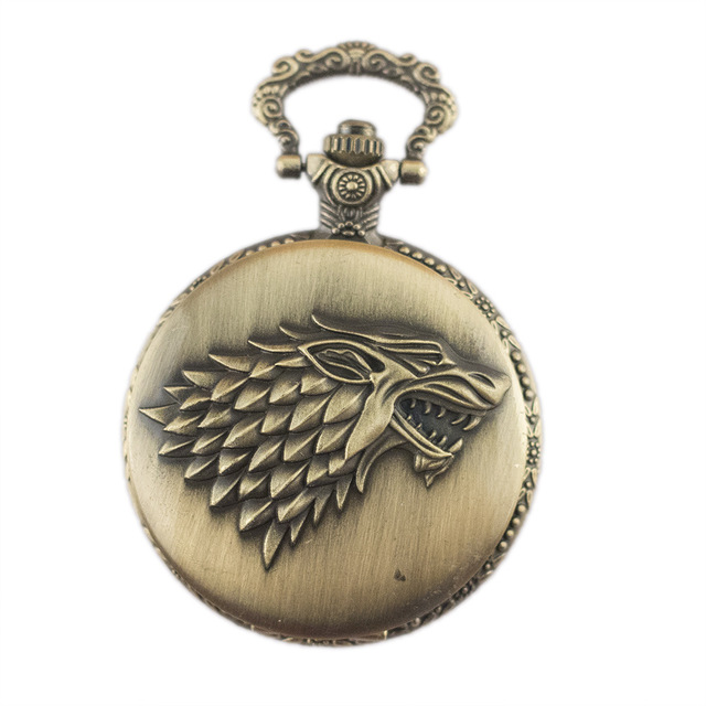 Classic Antique Vintage Bronze Quartz Wolf Pocket Watches