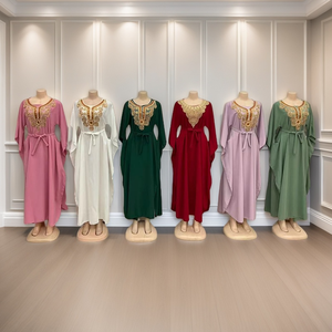 Vestido informal de mujer musulmana bordado con hilo dorado suelto de talla grande al por mayor - Product Image 4