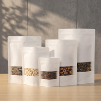 Sachet Doypack en papier kraft blanc avec fenêtre transparente et fermeture éclair refermable pour emballage alimentaire de noix, fruits secs, snacks et thé