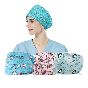 Sweatband mehrfarbige Niaahinn Arbeitskappen einstellbares hübsches bedrucktes Muster Baumwolle Arbeit Unisex Peeling-Hüte mit Knöpfen