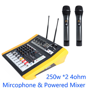 Mezclador de Potencia Profesional con Micrófono Inalámbrico y Reproductor MP3 Integrado, Nuevo Diseño, 250w X 2 + 48V Phantom, para Karaoke - Product Image 2