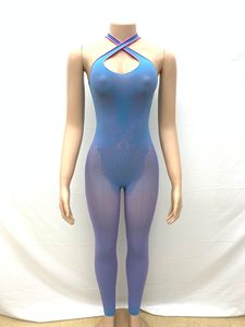 Tute intere da <span class=keywords><strong>donna</strong></span> estive con scollo all'americana, traforate, trasparenti, in maglia, senza schienale, aderenti, casual, streetwear, sportive - Product Image 4