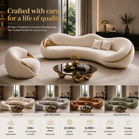Canapé Bouclé Crème Capitonnée Courbe Moderne en Tissu Blanc pour Salon, Appartement, Mobilier Semi-circulaire, Ensemble de Canapés pour Hôtels