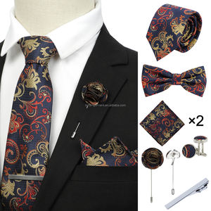 高級ビジネススタイルネクタイセット メンズ ネクタイ、蝶ネクタイ、ハンカチ、ブローチ、カフスボタン入り ポリエステル製 カスタムロゴデザイン ギフト - Product Image 2