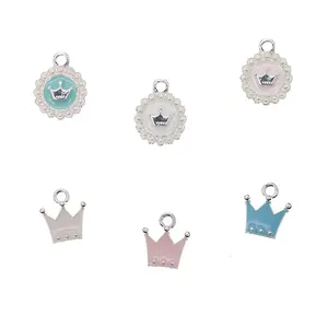 silver plated charms pink blue white pure cross crown love enamel pearl charm pendant For baby pins craft