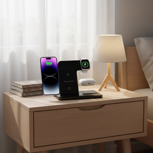 Cargador Inalámbrico 3 en 1 de 15W, Soporte de Carga Rápida Magnético Plegable con Puerto DC QC3.0 para Teléfono <span class=keywords><strong>Celular</strong></span> y Reloj Inteligente - Product Image 2