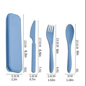 Ensemble de 3 pièces de couverts en paille de blé, portables pour l'extérieur et les étudiants, couteau, fourchette et cuillère en plastique épaissi, cadeau - Product Image 2