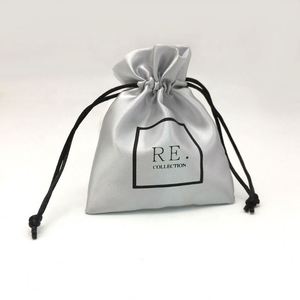 Recyclable Custom Logo <b>Silver</b> Silk Fabric Small Jewelry Packaging Pouch <b>Bags</b> - Product Image 5
