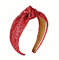 Headband simpul hiasan permen Natal warna pink tua, headband simpul hiasan permen Natal warna biru