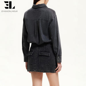 Robes en jean longues à manches longues en lyocell doux et écologique pour femmes, fabriquées sur mesure par LARSUR, avec un lavage délavé - Product Image 6