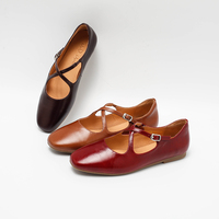 Ballerines Mary Jane en cuir à brides croisées pour femmes, fermeture à boucle, chaussures décontractées
