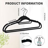 Vente en gros de cintres multifonctionnels à un seul niveau de grande taille 45 cm, antidérapants, pour costumes, vêtements, en velours floqué noir, design gain de place