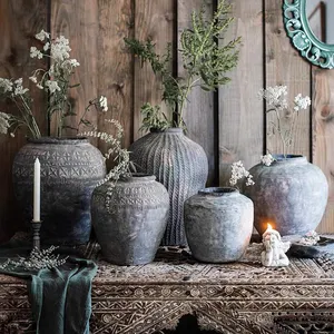 Vas Bunga Dekorasi Taman Rumah, Ornamen Seni Keramik Vas Beton Timbul Mewah untuk Bunga