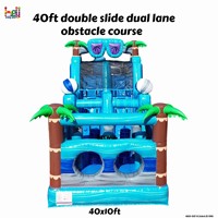 Nouveau design, château gonflable commercial en PVC de 40 pieds de long, personnalisé, pour parcours d'obstacles humide et sec, avec toboggan