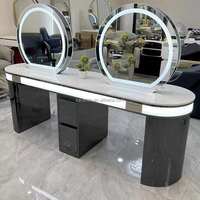 Offre Spéciale Coiffure pour salon de beauté Miroir led Station de maquillage Miroir double face Table ronde avec lumière